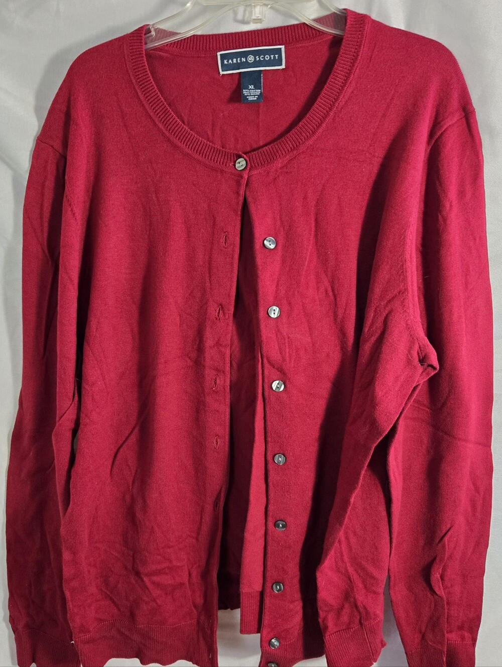 Karen Scott Women's Bright Red Crewneck Button Cardigan